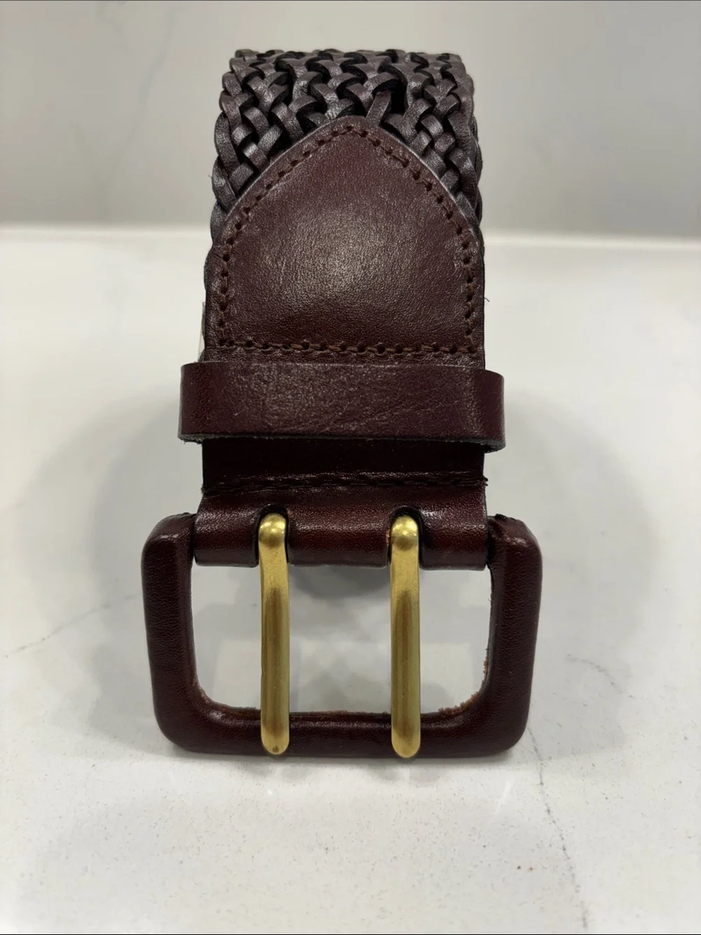 Liz Claiborne Woven Leather Belt - Brown with Brass Buckle